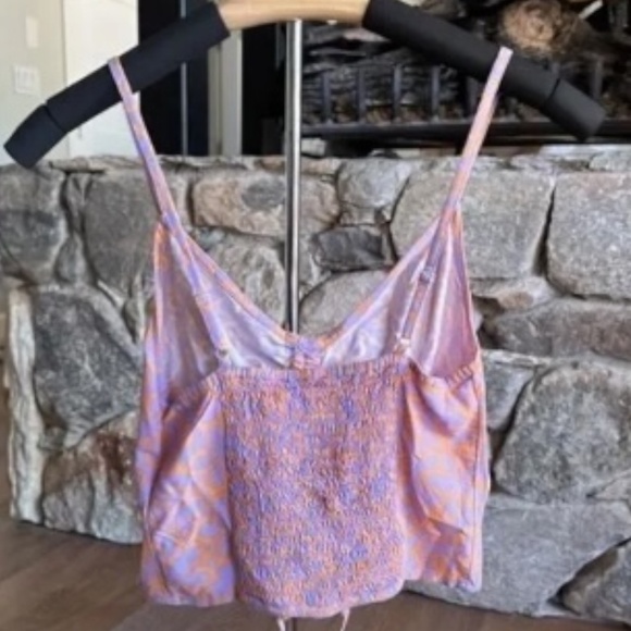 ROXY Vibrant Light Floral Ruched Crop Camisole in Mock Orange Hawaiian - Picture 6 of 6